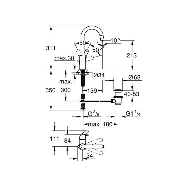 GROHE Eurosmart L basin mixer, 23537002
