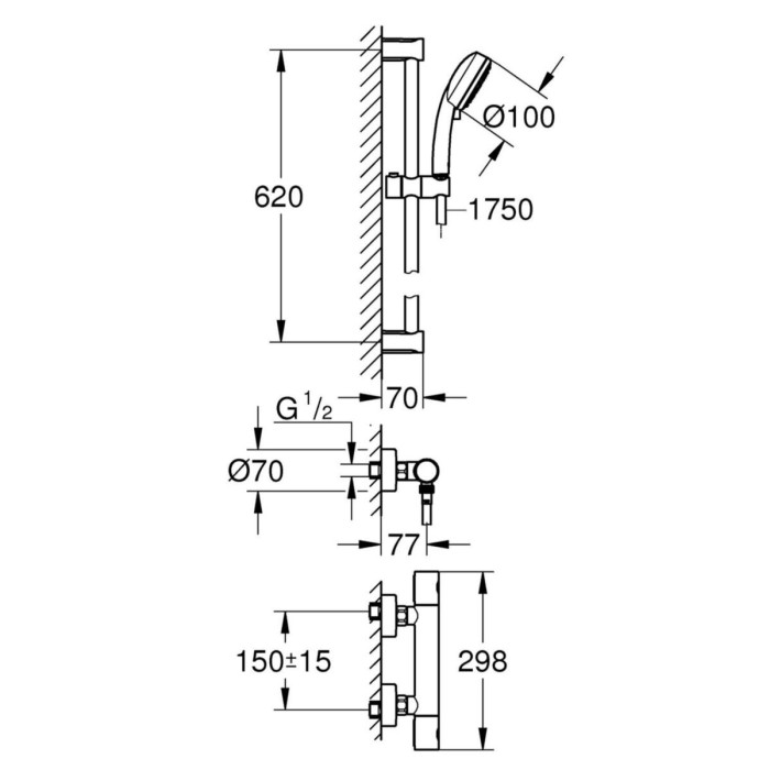 Thermostatic mixer with shower stand GROHE Grohtherm Cosmopolitan 800, 34768000