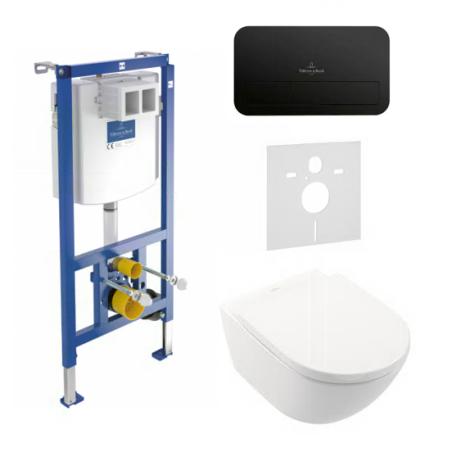 The built-in WC frame (4 in 1 Black) is a toilet kit from Villeroy & Boch Subway 3.0 Twist flush with a slow close lid made of c