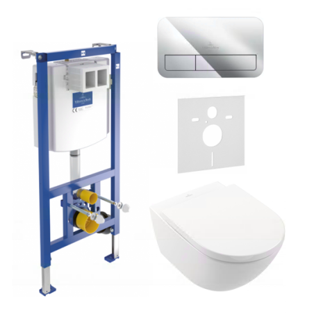 Built-in WC frame (4 in 1 Chrome) and toilet set VILLEROY & BOCH Subway 3.0 Twist flush with slow close lid and ceramic.