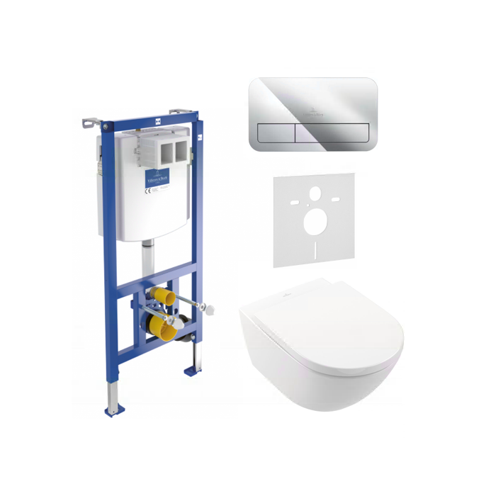 Potinkinio WC raami (4 in 1 Chrome) ja WC komplekt VILLEROY & BOCH Subway 3.0 Twist loputus aeglase sulgemise kaanega ja keraami
