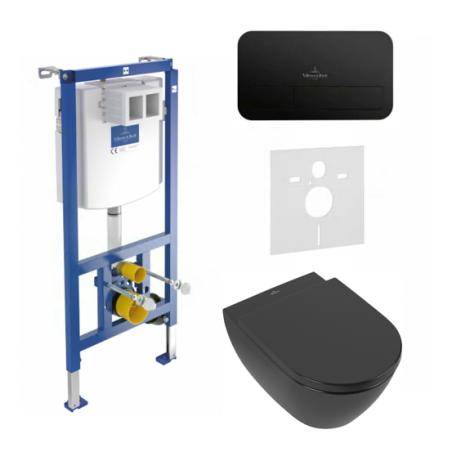 Potinkinio WC raami (4 in 1 Must) ja WC komplekt VILLEROY & BOCH Subway 2.0 Ceramic plus kattega pehme sulgemise kaanega