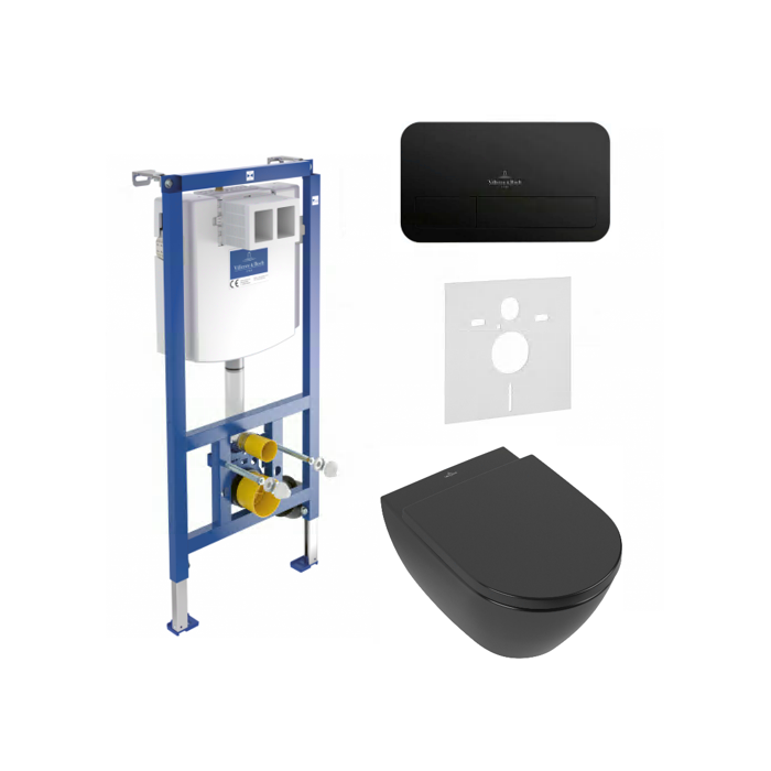 Potinkinio WC raami (4 in 1 Must) ja WC komplekt VILLEROY & BOCH Subway 2.0 Ceramic plus kattega pehme sulgemise kaanega