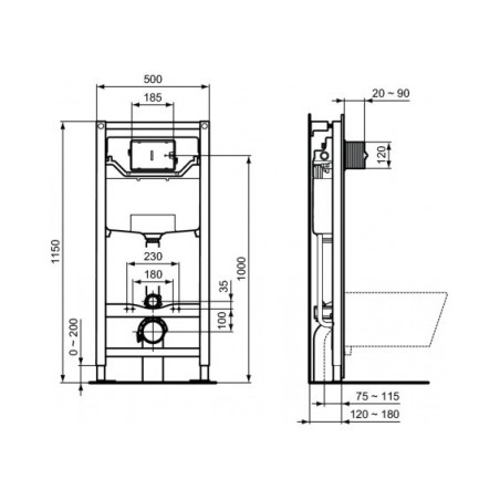 Potikend WC raam IDEAL STANDARD ProSys 120 cm (2 in 1), R020467