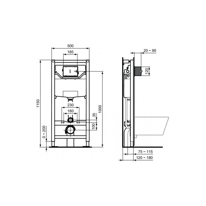 Potikend WC raam IDEAL STANDARD ProSys 120 cm (2 in 1), R020467