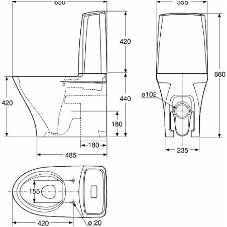 Paigaldatav WC-IDO Glow 64 Rimless aeglaselt sulguva kaanega