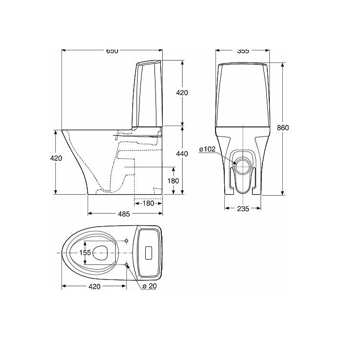 IDO Glow 64 Rimless toilet with a slow-closing lid