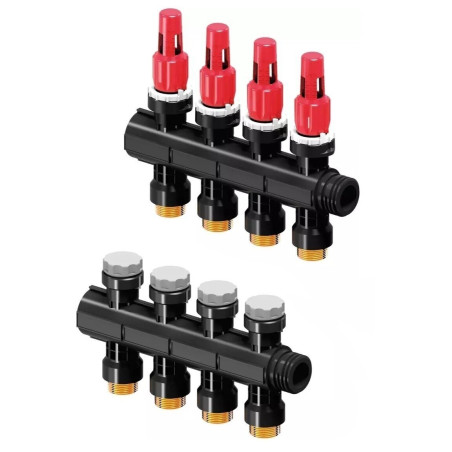 Регулируемый коллектор теплого пола UPONOR Vario Plus на 4 контура с расходомерами, 1030584