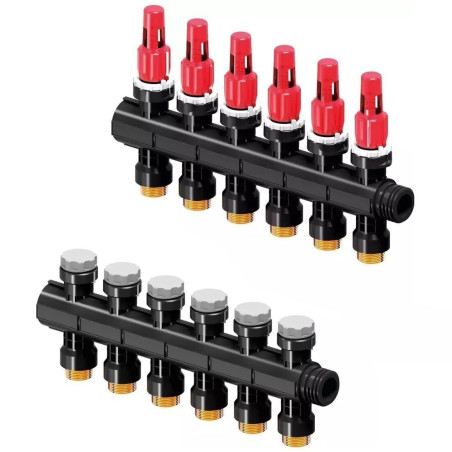 Adjustable underfloor heating manifold UPONOR Vario Plus 6 circuits with flow meters, 1030585