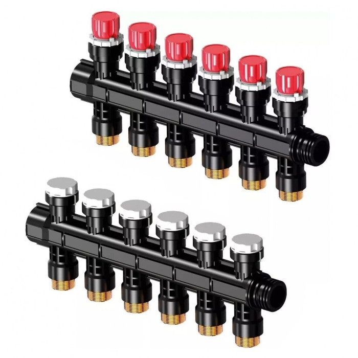 Adjustable underfloor heating manifold UPONOR Vario Plus 6 circuits without flow meters, 1030582