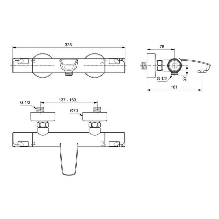 Термостатический смеситель для ванны - душа IDEAL STANDARD Ceratherm T50, A7223AA