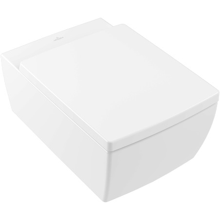 Wall-hung toilet VILLEROY & BOCH Memento 2.0 DirectFlush with a thick soft-close seat, featuring Ceramic Plus coating