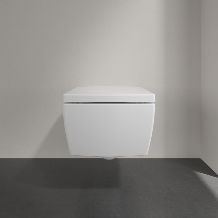 Wall-hung toilet VILLEROY & BOCH Memento 2.0 DirectFlush with a thick soft-close seat, featuring Ceramic Plus coating