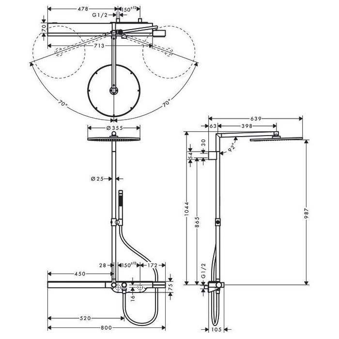 Termostaatiline vihmadušisüsteem HANSGROHE AXOR ShowerSolutions, 27984000