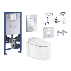 Seinale paigaldatav WC raam (5 in 1) on nutikas riputatav GROHE Sensia Arena Rimless tualett koos bidetiga.