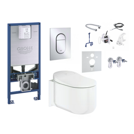 The built-in WC frame (5 in 1) is a smart wall-mounted toilet GROHE Sensia Arena Rimless with bidet.