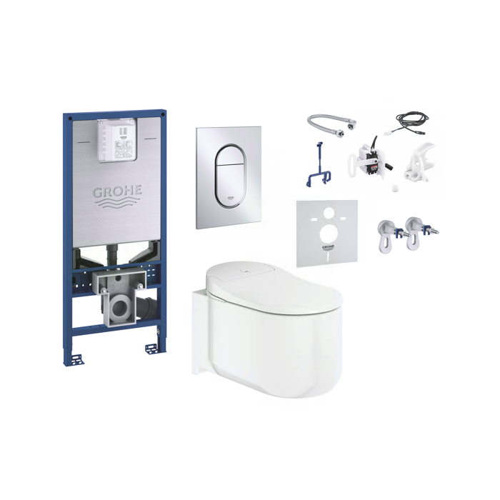 The built-in WC frame (5 in 1) is a smart wall-mounted toilet GROHE Sensia Arena Rimless with bidet.