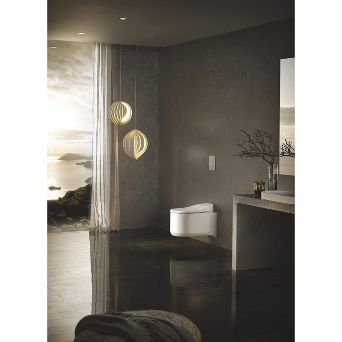 Seinale paigaldatav WC raam (5 in 1) on nutikas riputatav GROHE Sensia Arena Rimless tualett koos bidetiga.
