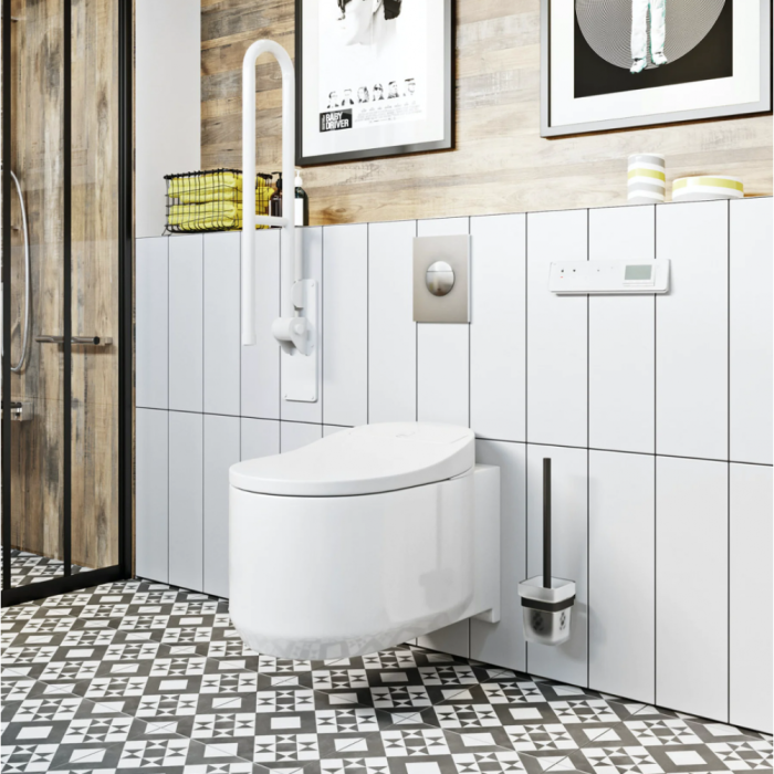 Seinale paigaldatav WC raam (5 in 1) on nutikas riputatav GROHE Sensia Arena Rimless tualett koos bidetiga.