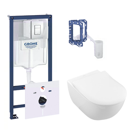 Potinkinis tualetiraami GROHE Rapid SL 5 in 1 + riputatav tualett VILLEROY & BOCH Subway 2.0 Direct Flush WC koos SlimSeatiga