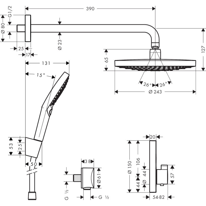 Built-in thermostatic shower 8 in 1 set HANSGROHE Raindance Select S, 27297000