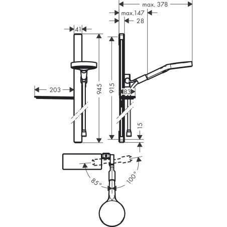 Dušikapi komplektid HANSGROHE Rainfinity 130 3jet 90 cm, 27671000
