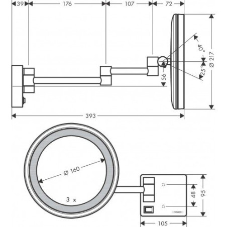 Зеркало для бритья с LED лампочкой HANSGROHE AddStoris, 41790000