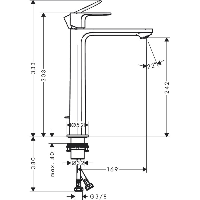 Washbasin mixer with pop-up waste HANSGROHE Reblis E 240 CoolStart, 72581000
