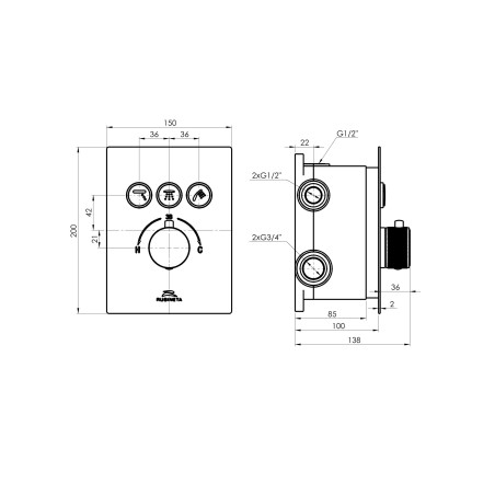 Potinkimisegisti komplektid dušile RUBINETA Thermo-3F-OLO (SQ)