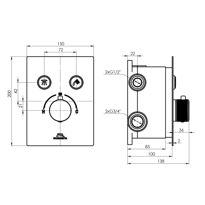 Potinkimisegisti komplektid RUBINETA Thermo-2F-OLO (SQ)