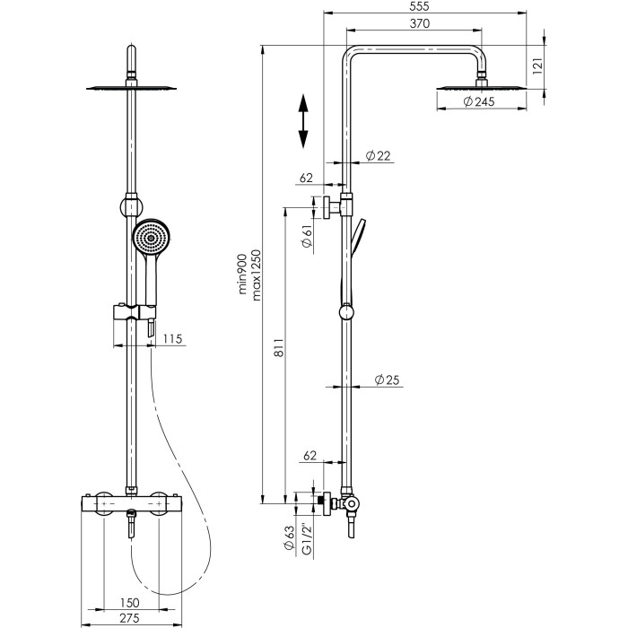 Душевая колонна комплект RUBINETA Olo + Thermo-15