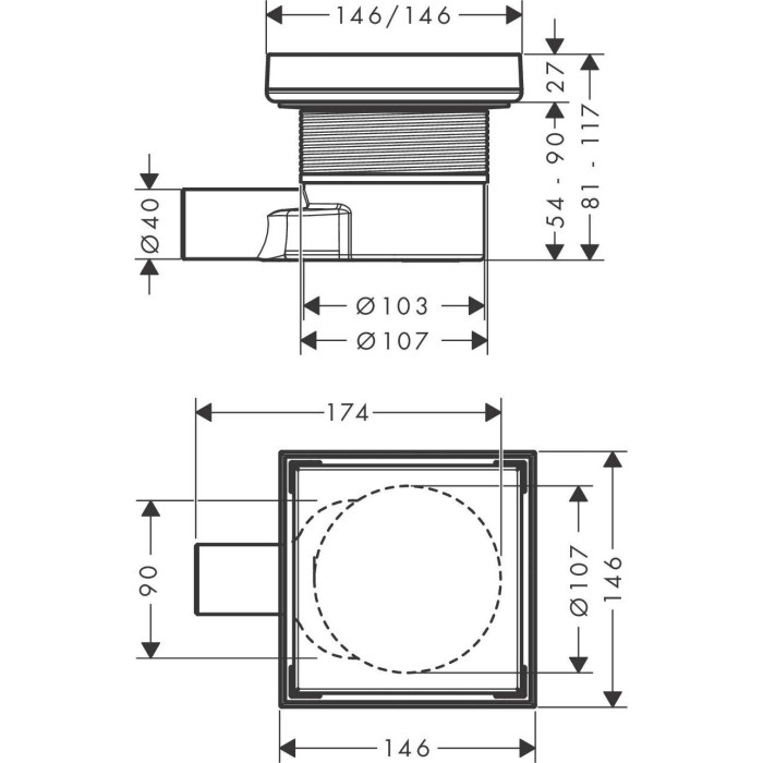 Трап HANSGROHE RainDrain точка 150 x 150, 56249670