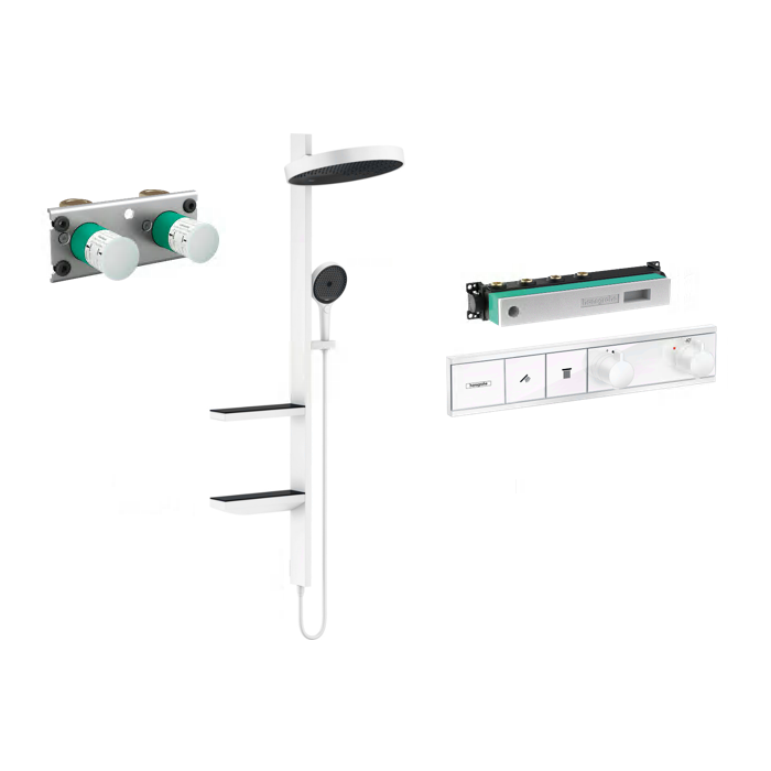 Built-in thermostatic shower 4 in 1 set HANSGROHE Rainfinity Showerpipe 360 1jet, Matt White