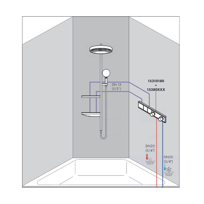 Встраиваемый термостатический душ 4 в 1 комплект HANSGROHE Rainfinity Showerpipe 360 1jet, матовый белый