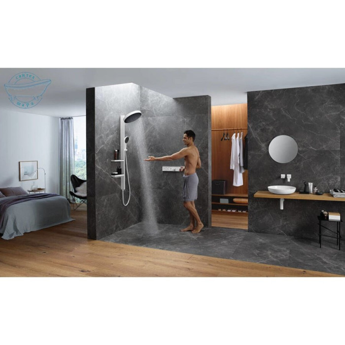 Встраиваемый термостатический душ 4 в 1 комплект HANSGROHE Rainfinity Showerpipe 360 1jet, матовый белый