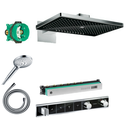 Built-in thermostatic shower 5 in 1 set HANSGROHE Rainmaker Select 460 3jet, black/chromed