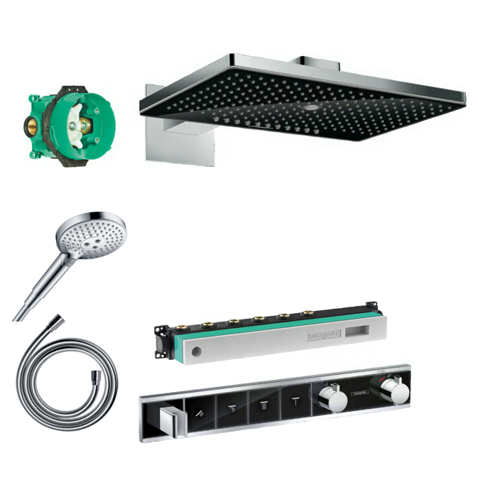 Built-in thermostatic shower 5 in 1 set HANSGROHE Rainmaker Select 460 3jet, black/chromed