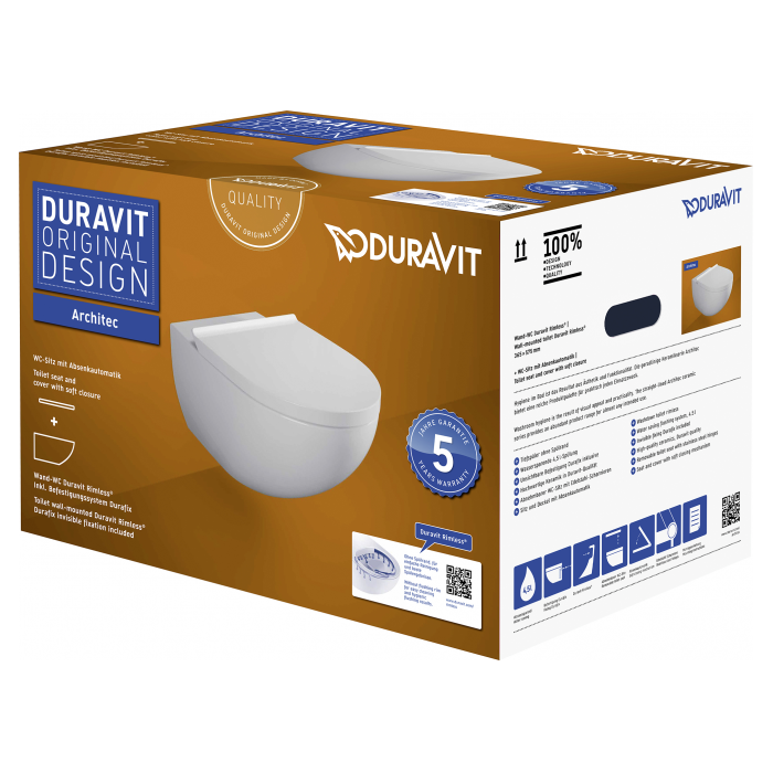 Rippuv WC-pott DURAVIT Architec Rimless Soft close kaanega, 45726900A1