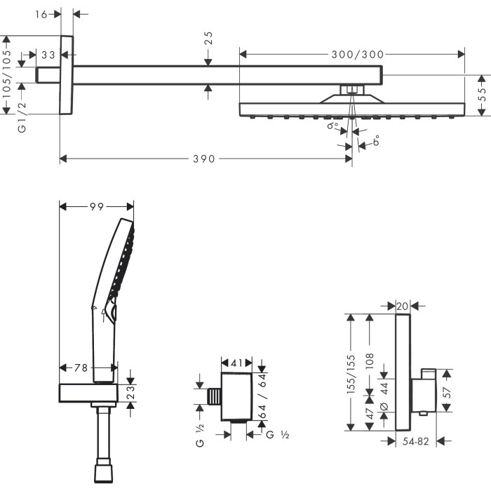 Built-in thermostatic shower 8 in 1 set HANSGROHE Raindance Select E 1jet, 27939670