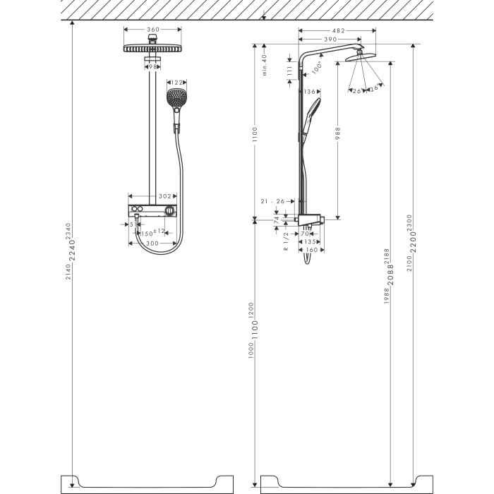 Termostaatiline vihmaduššisüsteem HANSGROHE Raindance E Showerpipe 360 1jet, 27288400