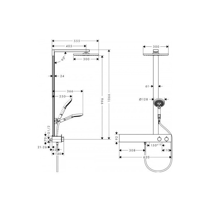 Thermostatic rain shower system HANSGROHE Raindance E Shower pipes 1jet, 27363000