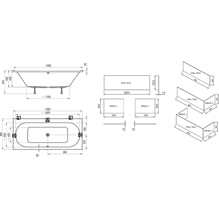 Acrylic rectangular bathtub RAVAK City Slim