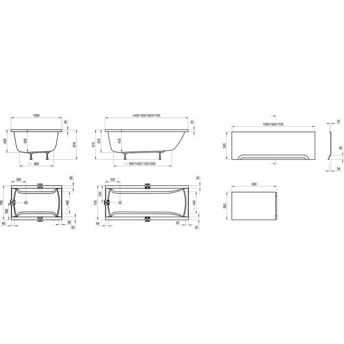 Acrylic rectangular bathtub RAVAK Classic II