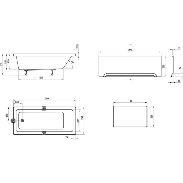 Acrylic rectangular bathtub RAVAK 10°