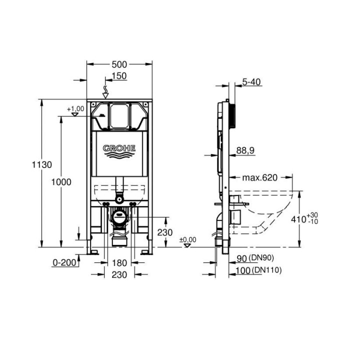 Potinkinis tualettruumi (WC) raami komplekt GROHE Rapid SL Slim 88,9 mm, 39687000