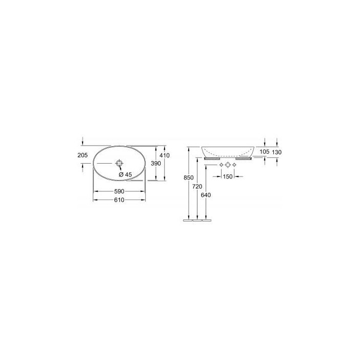 Умывальник устанавливается VILLEROY & BOCH Artis 610 x 410 мм
