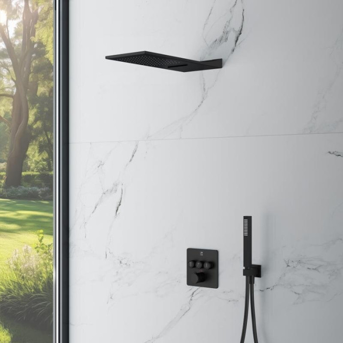 Built-in thermostatic shower set MARINER Eden B, set Matt Black