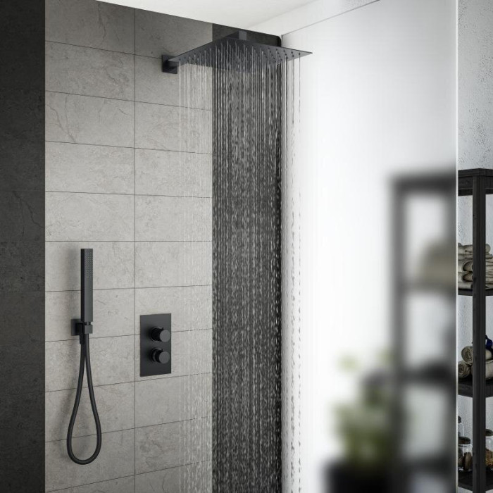 Built-in thermostatic shower set with holder from siens MARINER Quadrum set, Matt Black