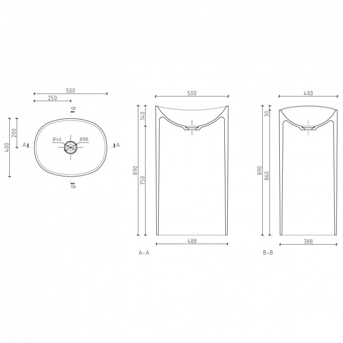 Freestanding sink AQUASTONE AQS11 (feathered option)