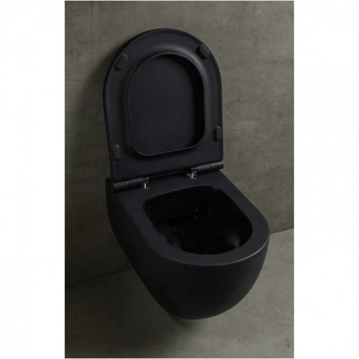 Hanging toilet ALICE CERAMICA Unica Rimless 50 x 35 cm with Slim Slow close lid, black-matt